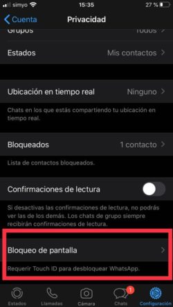 requerir touch id para desbloquear whatsapp