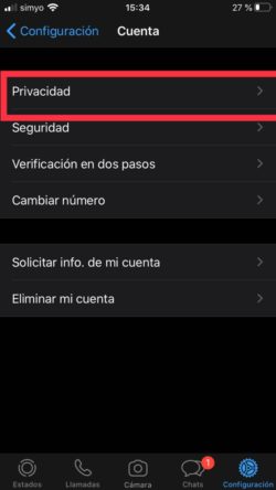 opcion privacidad de whatsapp