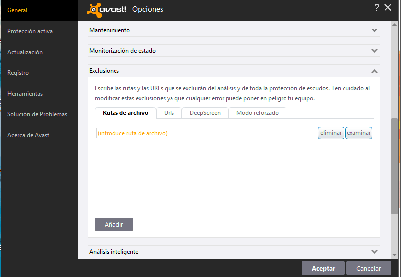 Cómo añadir exclusiones en Avast