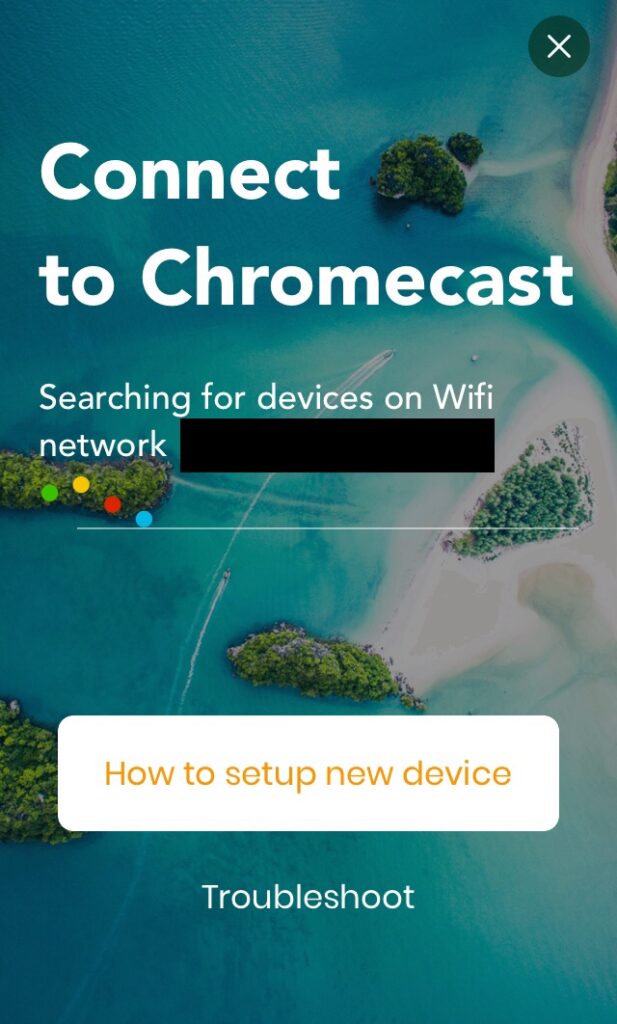 App “Chromecast” del iPhone buscando el Chromecast de nuestro televisor.