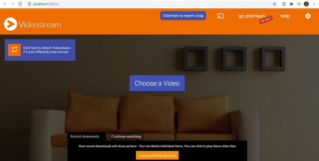 Menú principal de Videostream.