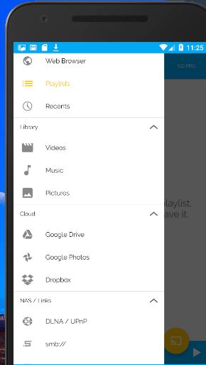 Opción “Google Drive” del menú de hamburguesa de LocalCast.