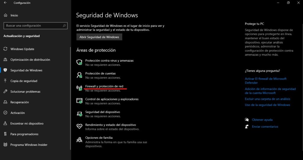 Desactivar firewall en windows 10 para el error err_internet_disconnected