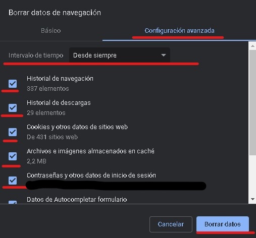 borrar historial de navegacion en google chrome