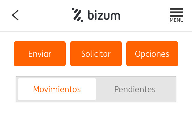 Botón “Enviar” del menú principal de Bizum en la app del banco ING.