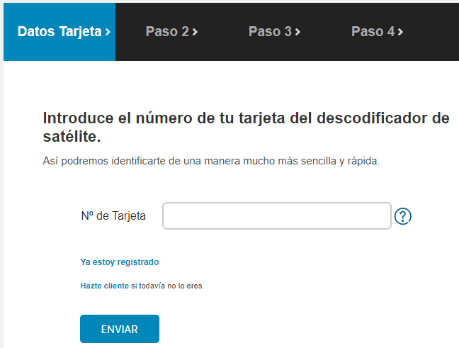 Casilla para insertar el número de la tarjeta de tu decodificador si seleccionas “Canal+, Digital+” como equipamiento en la página web de Movistar.