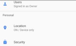Opción “Security” del menú de ajustes de un móvil con Android.
