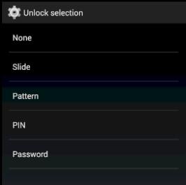 Menú de “Unlock selection” con la opción “PIN”.
