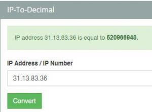 Sitio web de IPADDRESSGUIDE, el cual nos muestra la dirección IP original de Facebook, el equivalente de esa dirección en formato decimal, y el botón “Convert”.