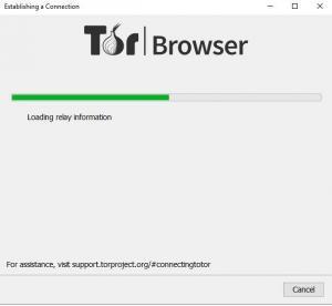 Pantalla de carga de Tor, el cual nos aparece cada vez que abrimos el navegador de Tor. 