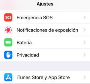 Opciones “iTunes Store y App Store” y “Privacidad” de la app de Ajustes de un iPhone.