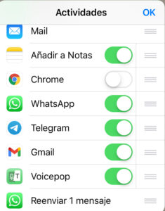 Botón que aparece al lado de la opción “Voicepop” del menú del botón “Más” del modal para compartir archivos de WhatsApp.