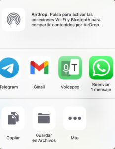Icono de Voicepop en el modal para compartir archivos de WhatsApp.