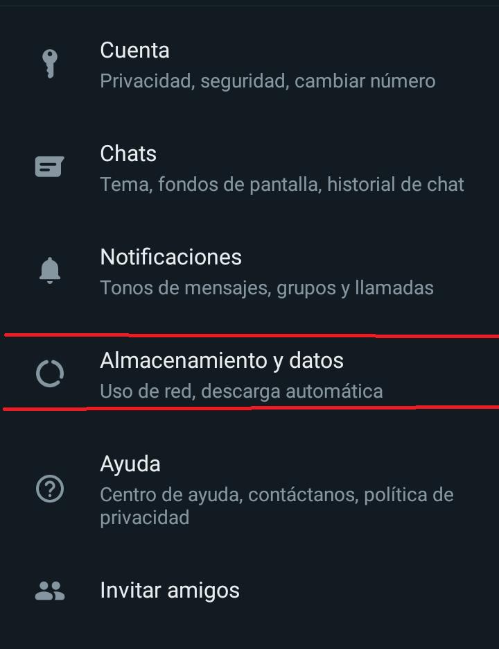 almacenamiento y datos de whatsapp