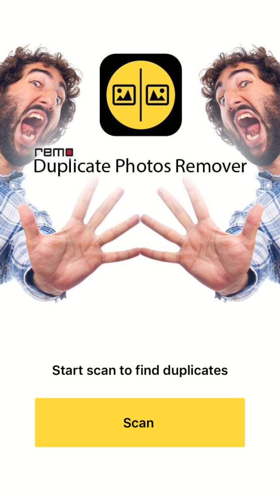 Pantalla de inicio de Remo Duplicate Photos Remover mostrando el botón “Scan”.