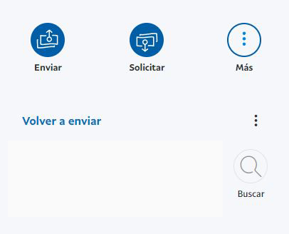 Página de inicio de una cuenta de un usuario de PayPal, el cual muestra un botón con tres puntos con el nombre “Más”.