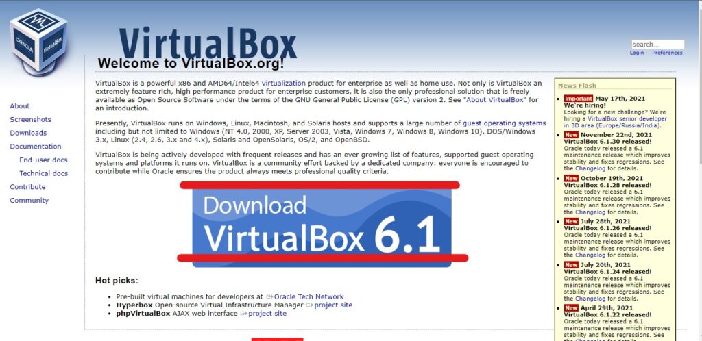 Sitio oficial de Virtual Box