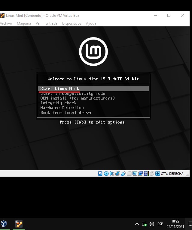 instalar Linux Mint en la maquina virtual.