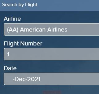 Página para realizar una búsqueda avanzada de FlightStats, en donde se observan unas casillas con los nombres “Aerolínea”, “Número de vuelo” y “Fecha”. 