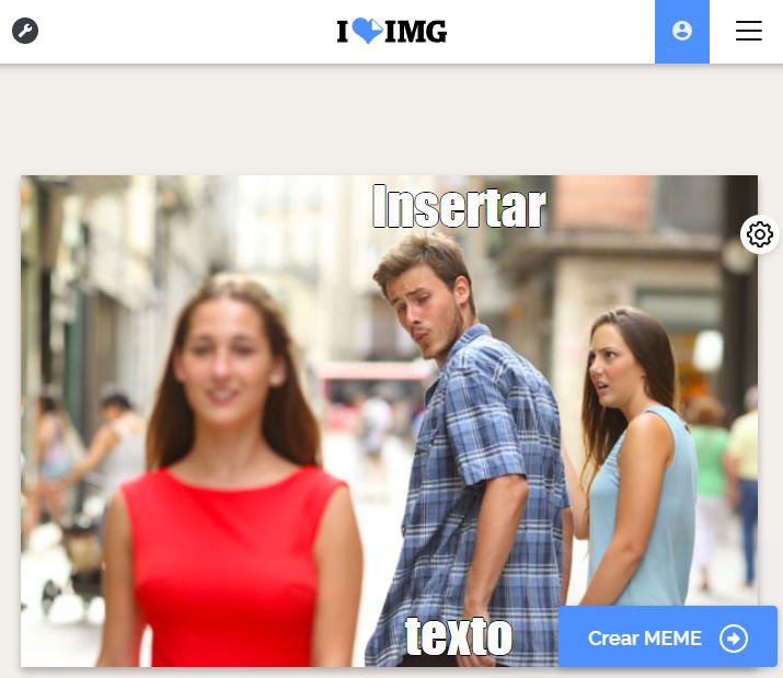 Generador de memes de I Love IMG mostrando a un usuario creando un meme a partir de una plantilla.