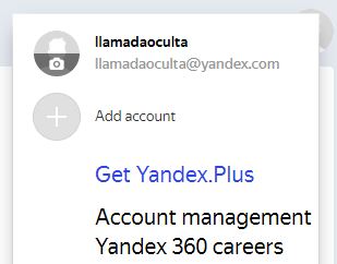 Menú que aparece al clicar en tu foto de perfil de tu cuenta de Yandex, en donde se observa la opción “Account management”.