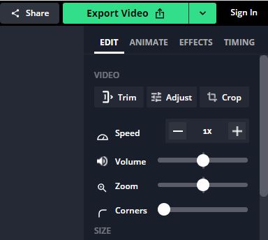 Página del sitio web de Kapwing mostrando el botón “Export Video”.