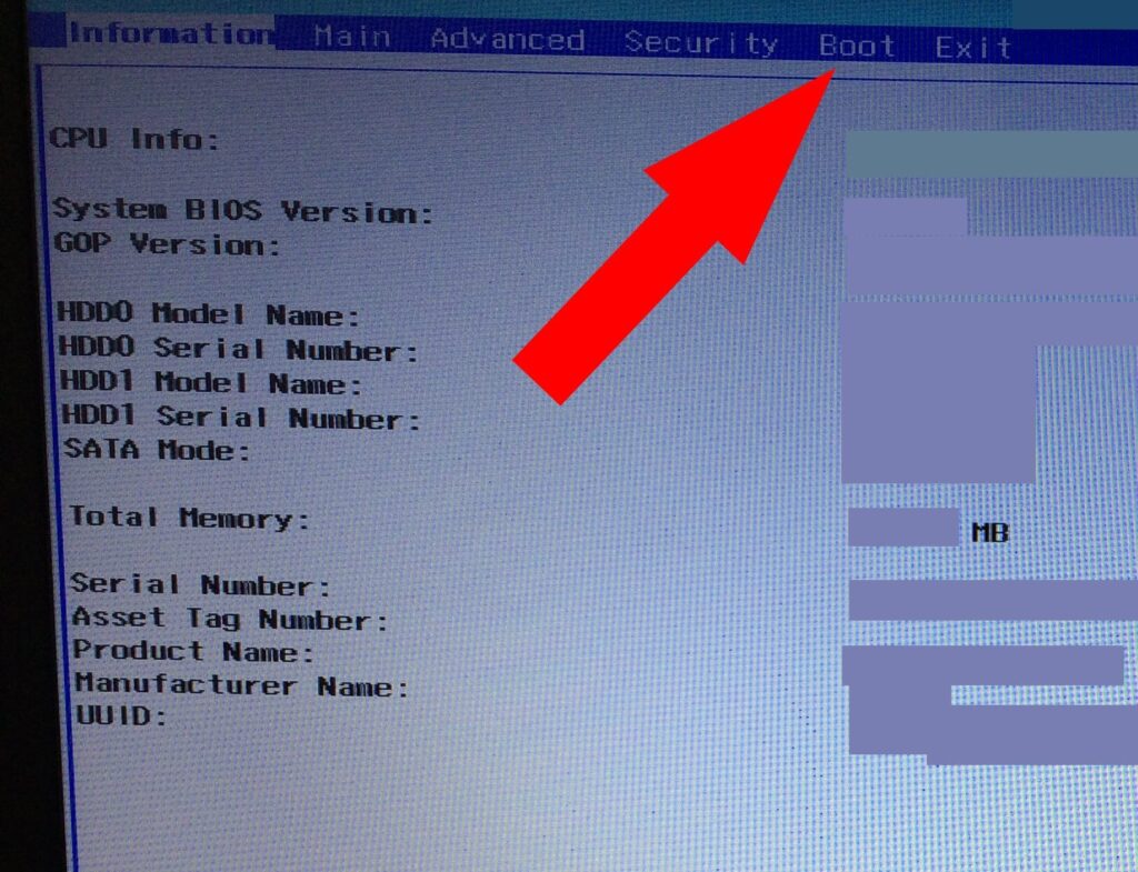 Menú de ajustes de la BIOS de un PC mostrando la opción “Boot”.