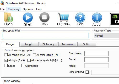 Ventana de RAR Password Genius en el PC de un usuario.