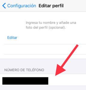 Perfil de un usuario de WhatsApp en iOS, el cual muestra su número de teléfono.
