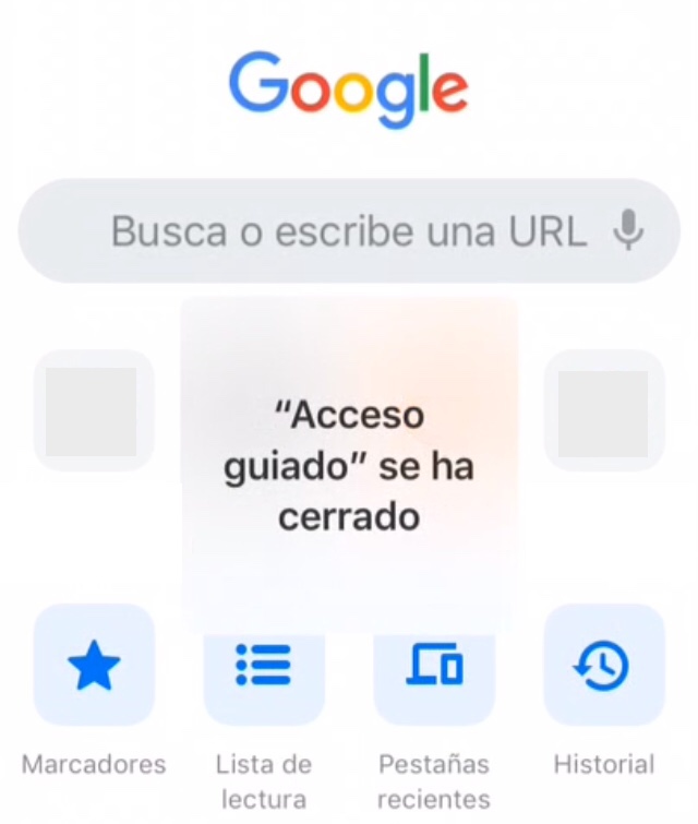 App de Chrome mostrando el mensaje ‘“Acceso Guiado” se ha cerrado’.