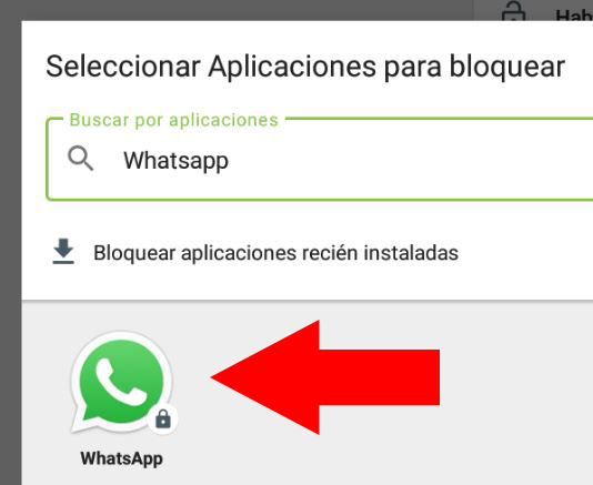 App de Bloqueo mostrando un candado encima del icono de WhatsApp.