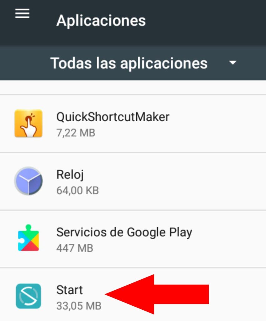 App de “Aplicaciones” o “Apps” de un Android mostrando las apps de Start y de QuickShortcutMaker.