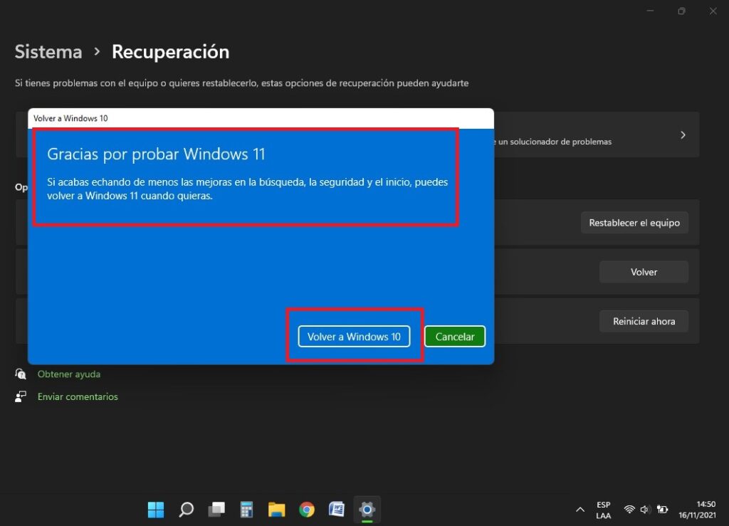 desde Windows 11 es posible volver a Windows 10