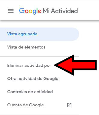 Opción “Eliminar actividad por” de la función “Mi Actividad” de Google.