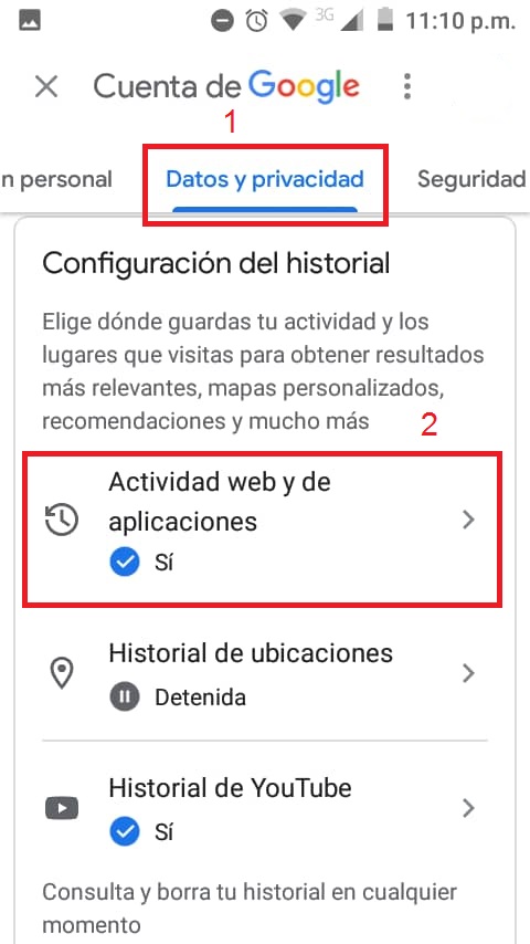 Configuraciones de tu cuenta de Google