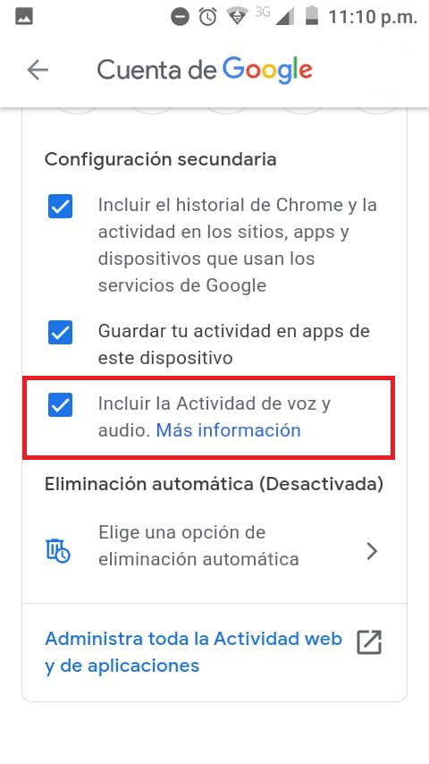 Desactivar el registro de actividad de voz y audio