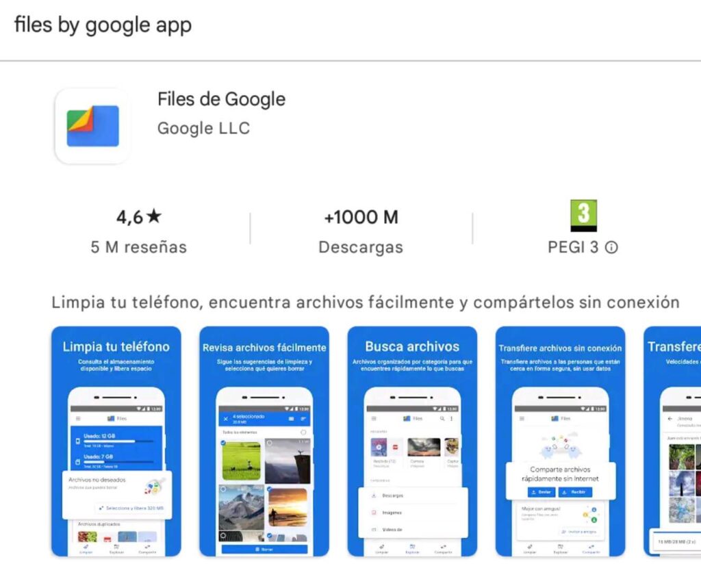 App de Files en la Google Play Store.