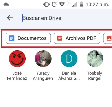 Filtros en la app de Google Drive