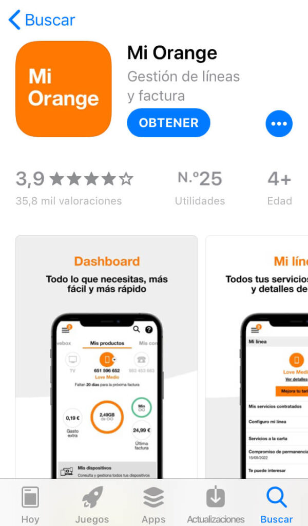 App de Orange en la App Store.