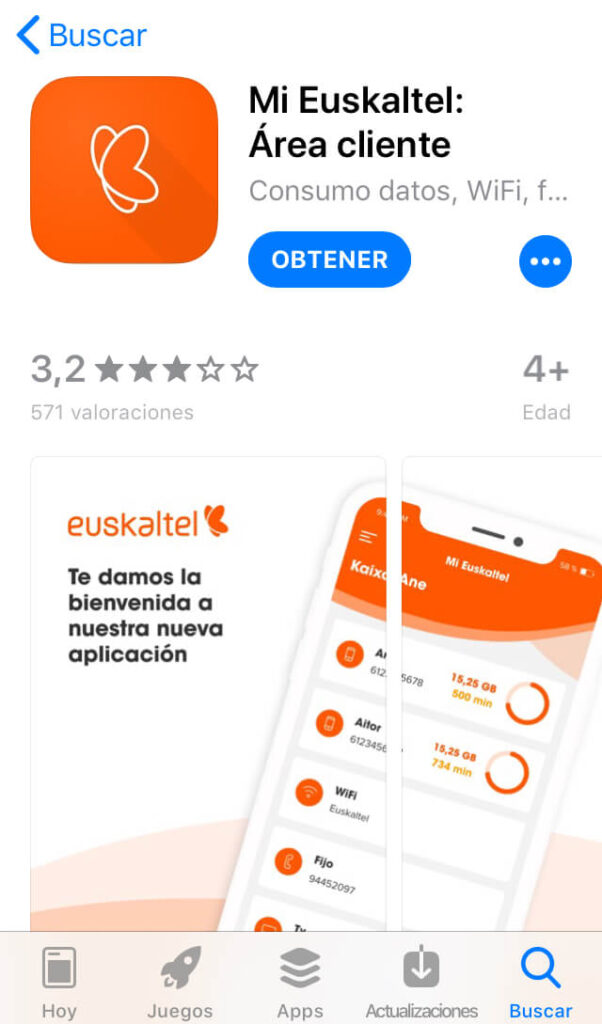 App de Euskaltel para iOS.