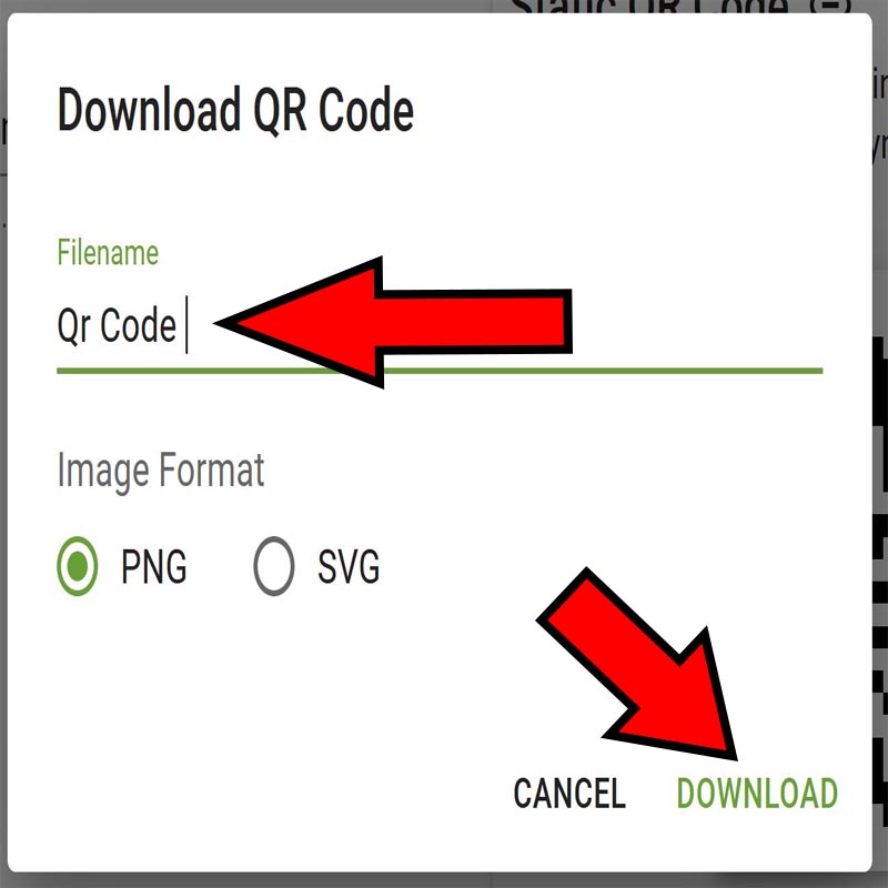Botón “Download” y nombre asignado a un QR de QR Generator.