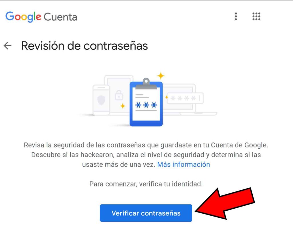 Botón “Verificar contraseñas” del gestor de contraseñas de Google.