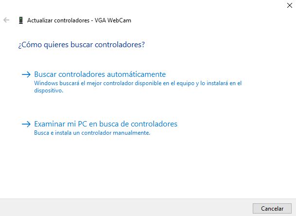 Asistente para actualizar los controladores de la webcam de un portátil.