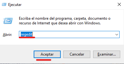 Editor de registro de Windows. 