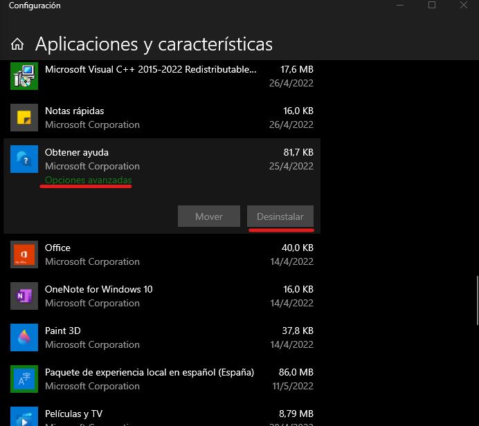 Aplicaciones y Caracteristicas en Windows