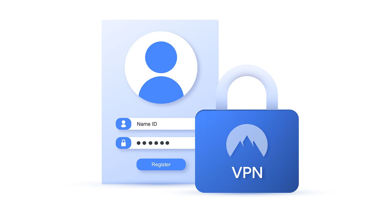 Icono de un candado con un texto que dice “VPN”, y un formulario para crearse una cuenta.