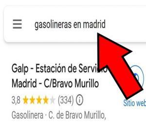 Texto “gasolineras en Madrid” en Google Maps.