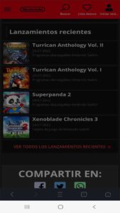Sitio web de Nintendo con el modo oscuro de UC Browser.