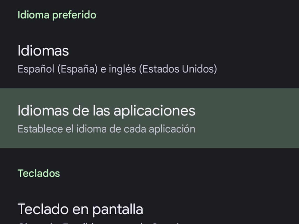 Idiomas de las aplicaciones en Android 13