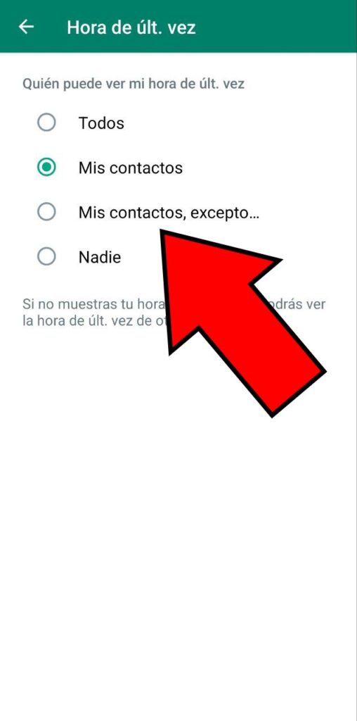 Menú mostrando la opción “Mis contactos excepto…”.